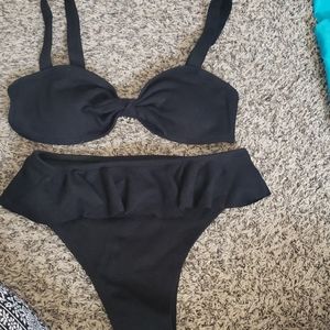 Shein Ribbed ruffle bikini swimsuit